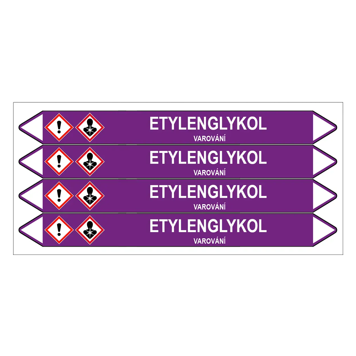 Značení potrubí, etylenglykol,4 ks, 250 × 26 mm