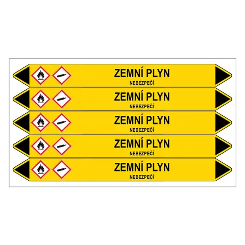 Značení potrubí, zemní plyn,5 ks, 150 × 12 mm