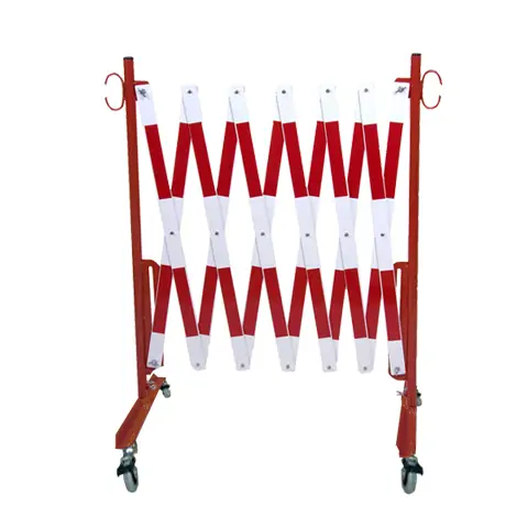 Nůžková zábrana pojízdná, bílá / červená, délka až 3,6 m