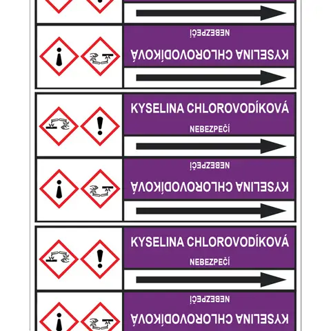 Značení potrubí, kyselina chlorovodíková,,