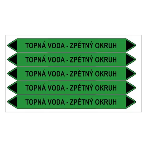 Značení potrubí, topná voda - zpětný okruh,5 ks, 150 × 12 mm