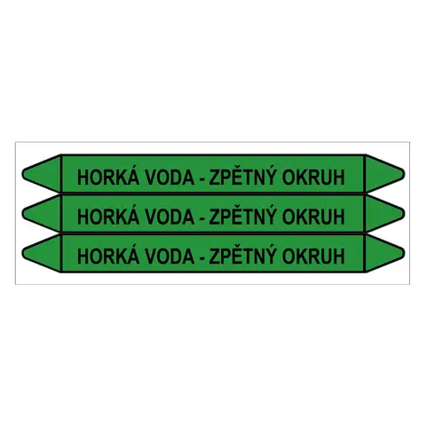 Značení potrubí, horká voda - zpětný okruh,3 ks, 355 × 37 mm