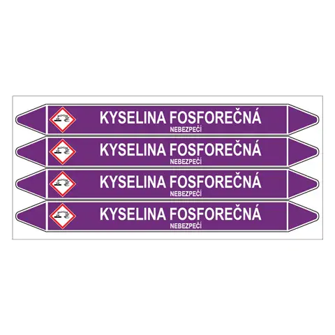 Značení potrubí, kyselina fosforečná,4 ks, 250 × 26 mm