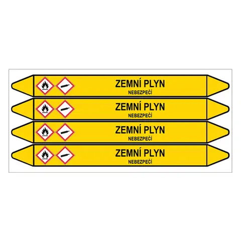 Značení potrubí, zemní plyn,4 ks, 250 × 26 mm