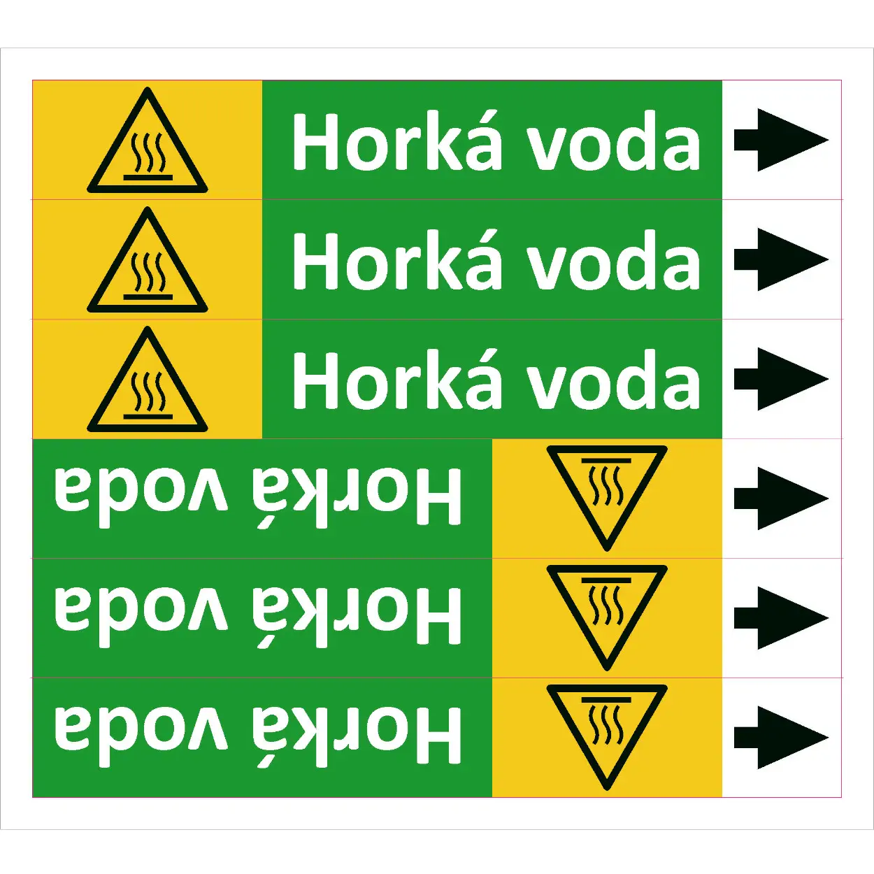 Značení potrubí ISO 20560, horká voda