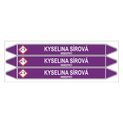 Značení potrubí, kyselina sírová,3 ks, 355 × 37 mm