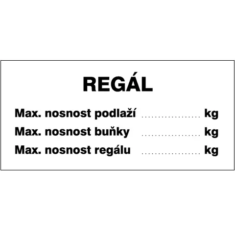 Značka Regál, samolepicí fólie, 37 × 105 mm
