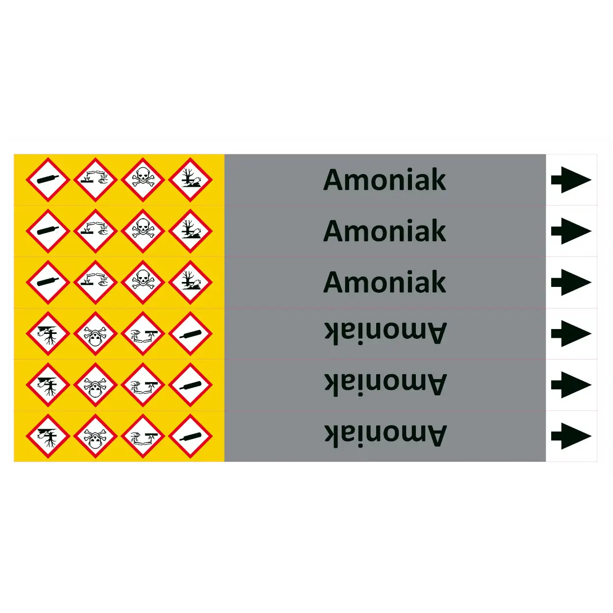 Značení potrubí ISO 20560, amoniak