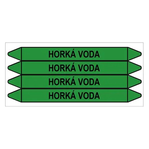 Značení potrubí, horká voda,4 ks, 250 × 26 mm