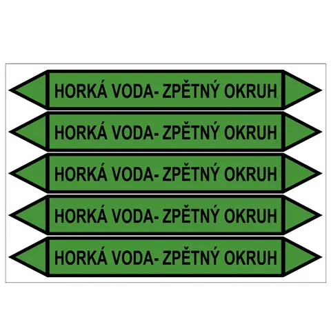 Značení potrubí, horká voda - zpětný okruh