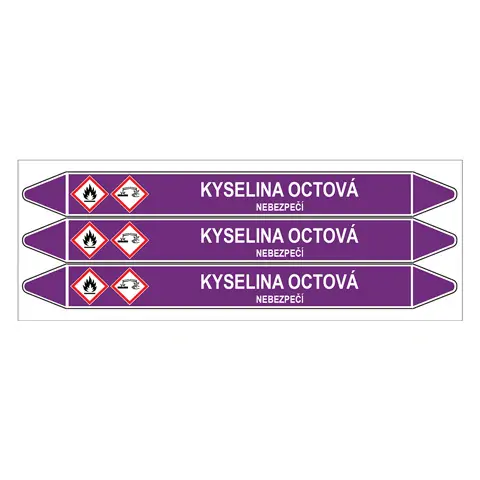 Značení potrubí, kyselina octová,3 ks, 355 × 37 mm