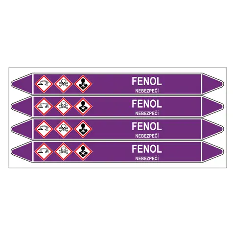 Značení potrubí, fenol,4 ks, 250 × 26 mm