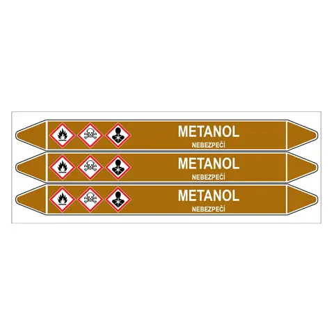 Značení potrubí, metanol,3 ks, 355 × 37 mm