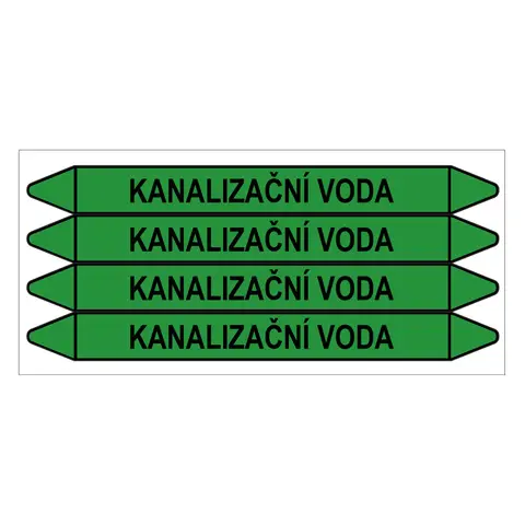 Značení potrubí, kanalizační voda,4 ks, 250 × 26 mm