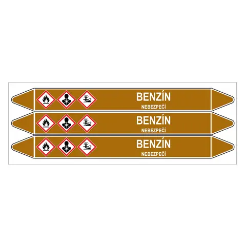 Značení potrubí, benzín,3 ks, 355 × 37 mm