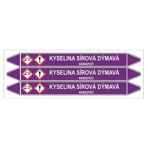 Značení potrubí, kyselina sírová dýmavá,3 ks, 355 × 37 mm