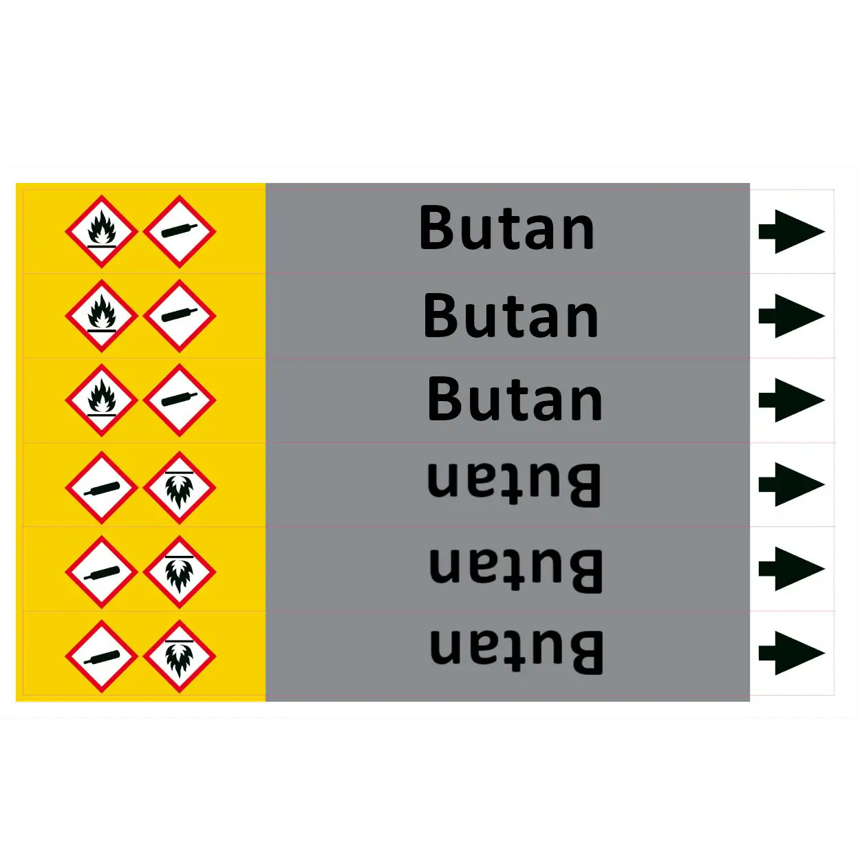 Značení potrubí ISO 20560, butan