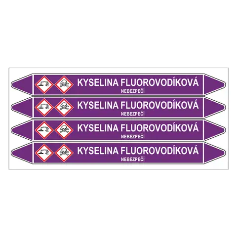 Značení potrubí, kyselina fluorovodíková,4 ks, 250 × 26 mm