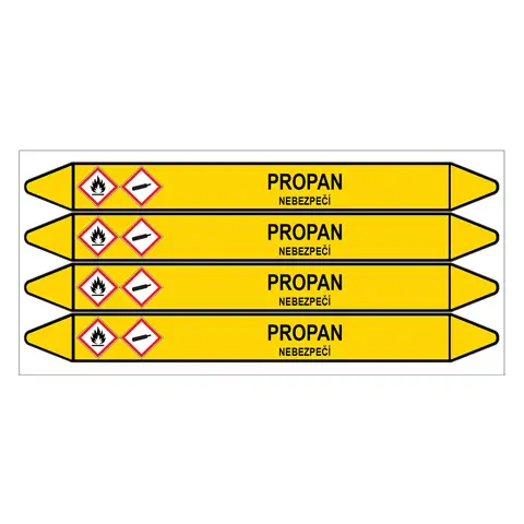 Značení potrubí, propan,4 ks, 250 × 26 mm