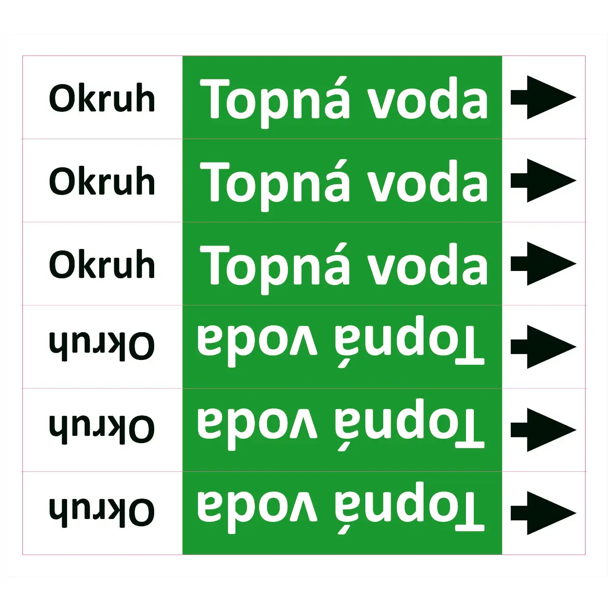 Značení potrubí ISO 20560, topná voda - okruh