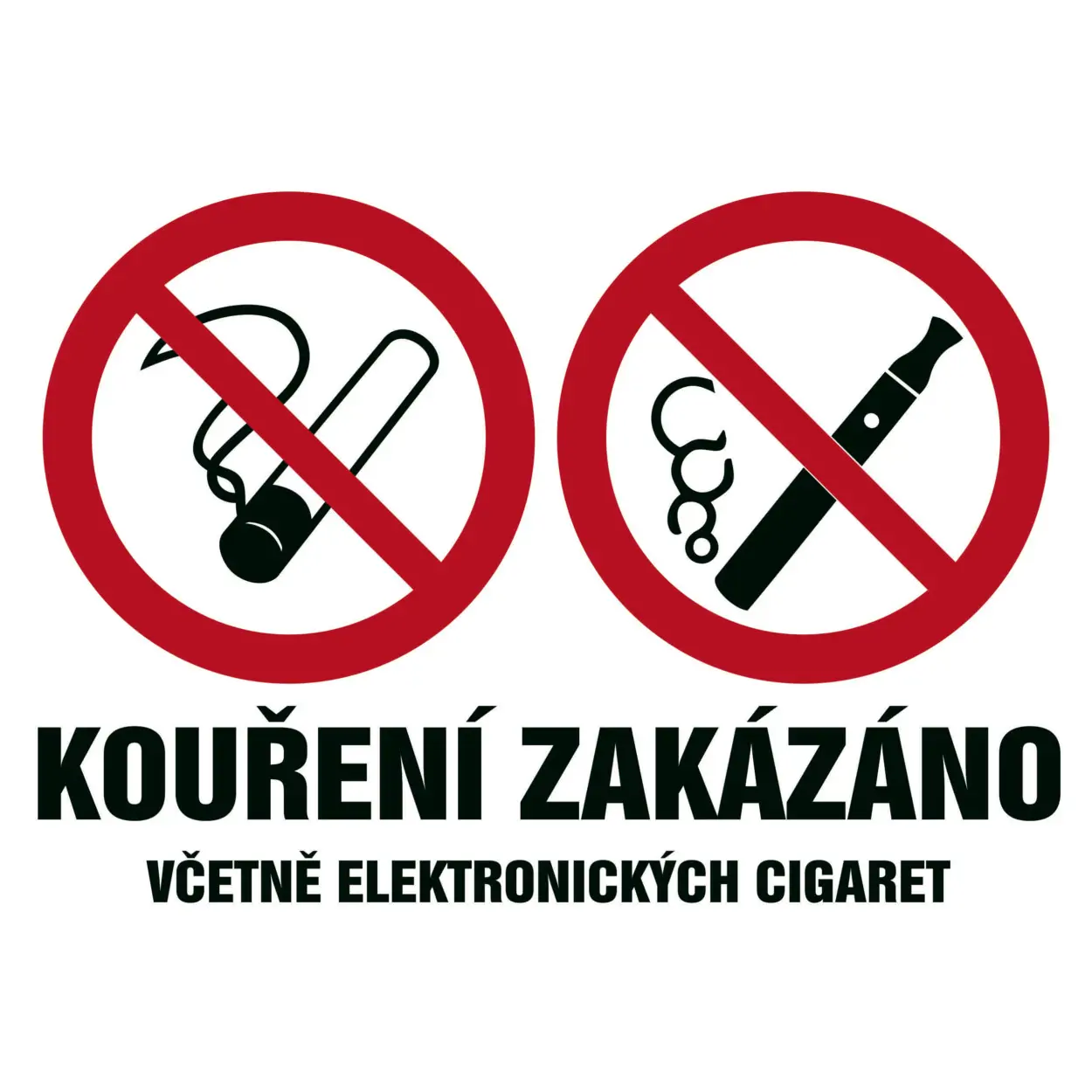 Značka KOUŘENÍ ZAKÁZÁNO VČETNĚ ELEKTRONICKÝCH CIGARET, samolepicí fólie, 148 × 210 mm