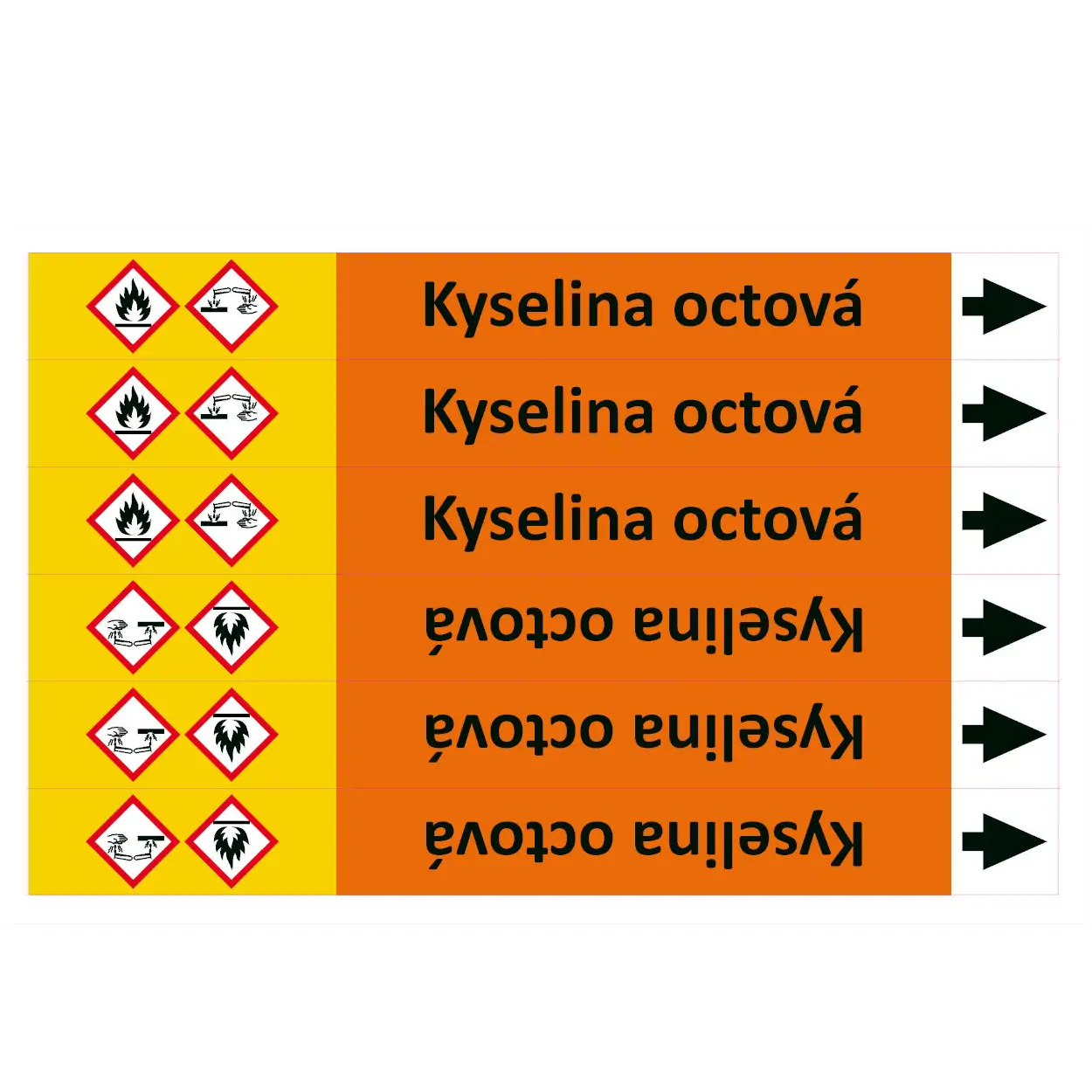 Značení potrubí ISO 20560, kyselina octová