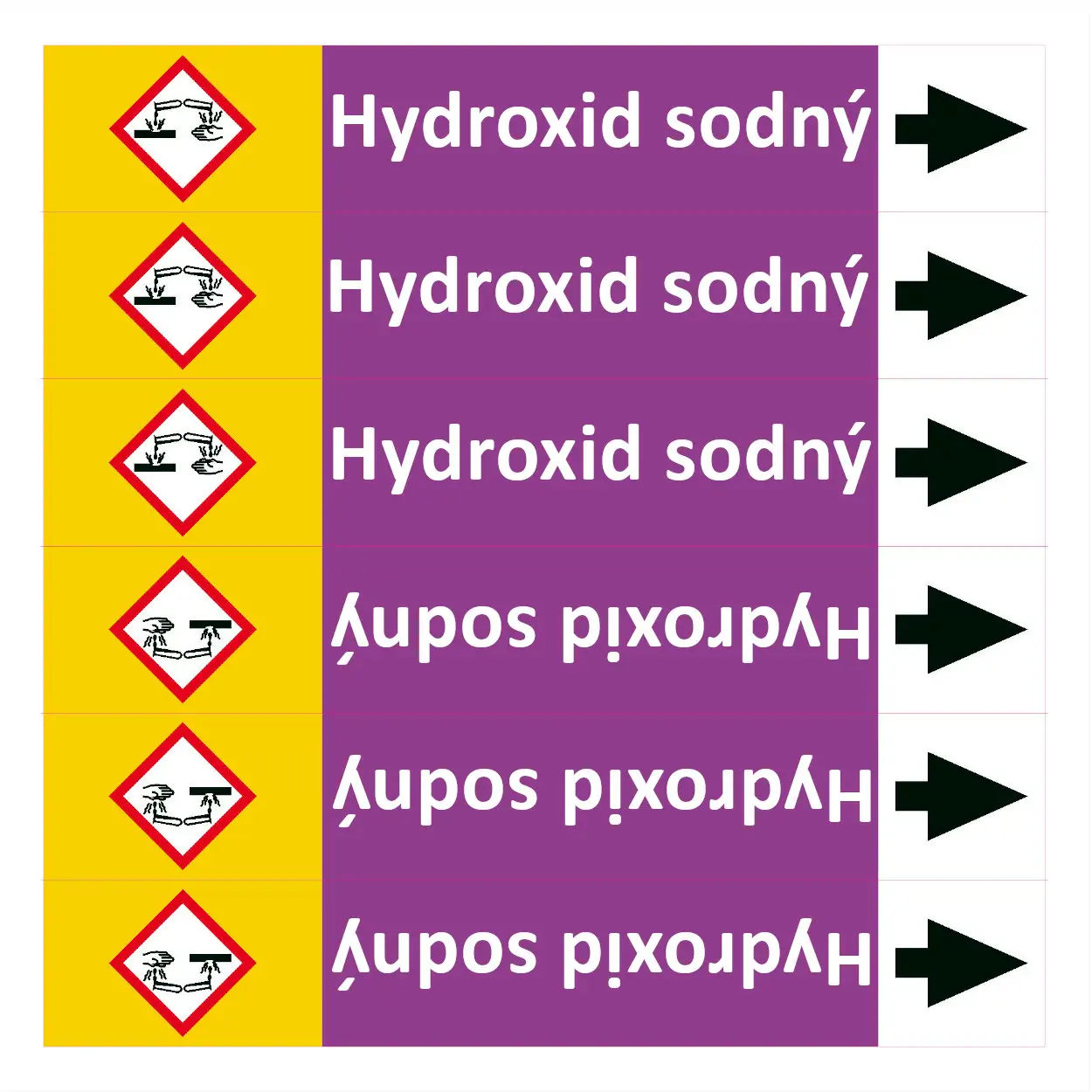 Značení potrubí ISO 20560, hydroxid sodný