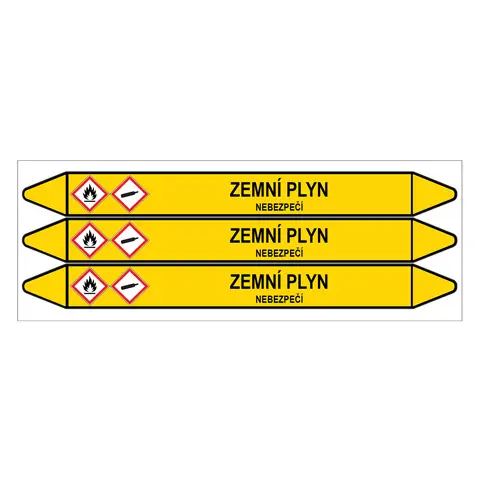 Značení potrubí, zemní plyn,3 ks, 355 × 37 mm