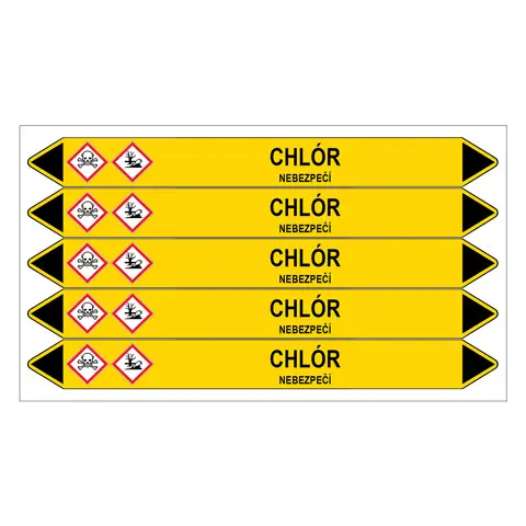 Značení potrubí, chlór,5 ks, 150 × 12 mm