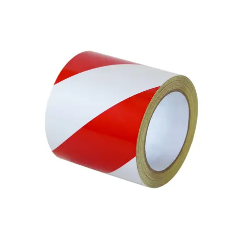 Reflexní výstražná páska, levá, bílá/červená, 10 cm × 15 m