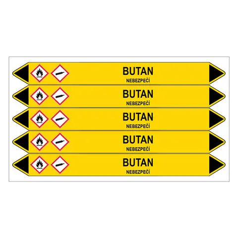 Značení potrubí, butan,5 ks, 150 × 12 mm