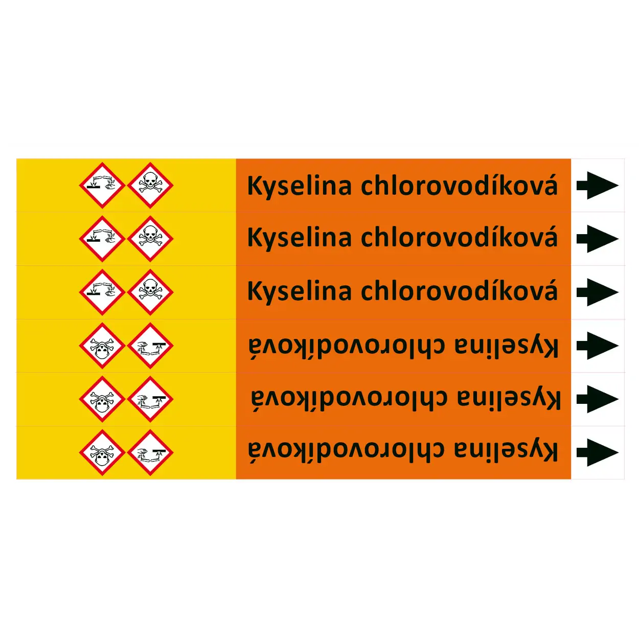 Značení potrubí ISO 20560, kyselina chlorovodíková