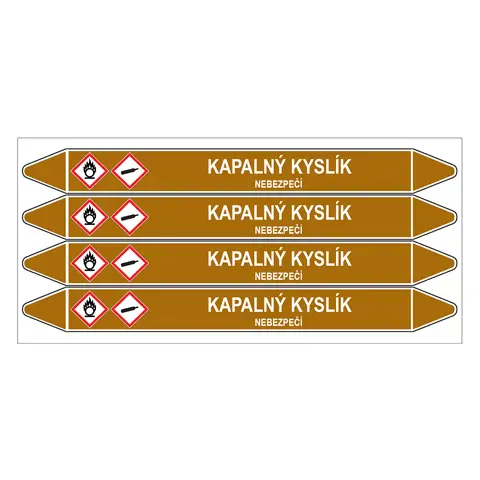 Značení potrubí, kapalný kyslík,4 ks, 250 × 26 mm