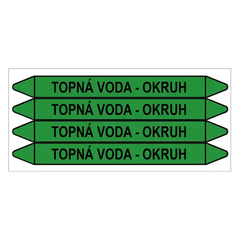 Značení potrubí, topná voda - okruh,4 ks, 250 × 26 mm