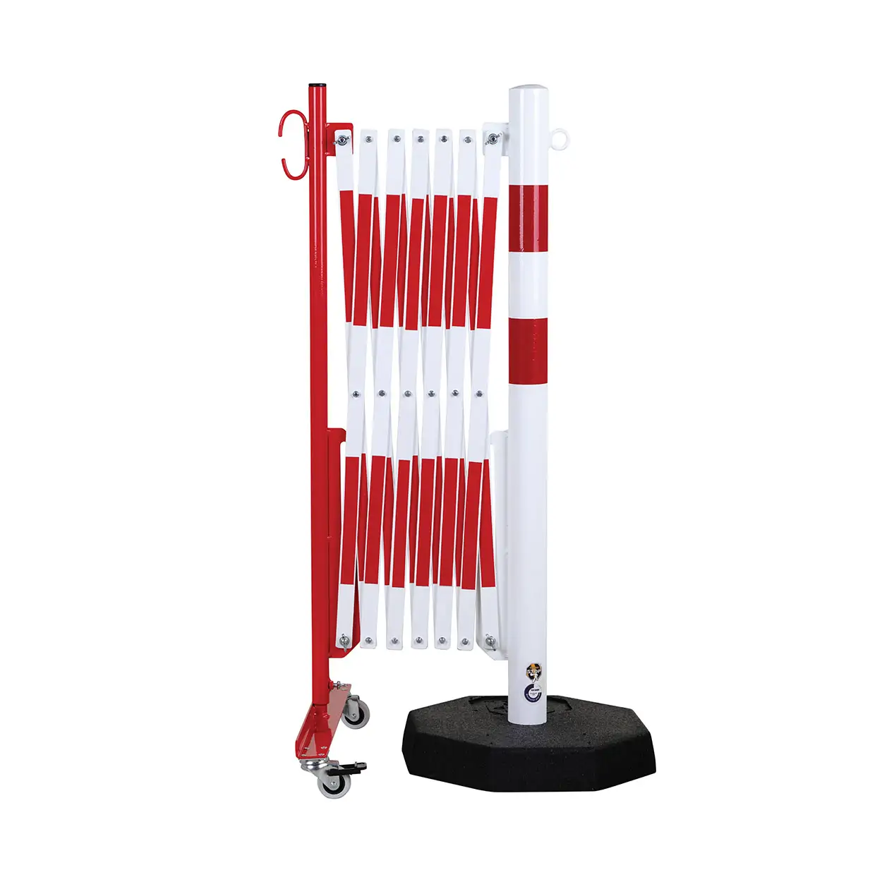Nůžková zábrana s mobilním sloupkem, bílá / červená, délka až 3,6 m