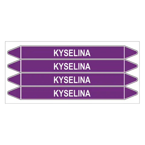 Značení potrubí, kyselina,4 ks, 250 × 26 mm