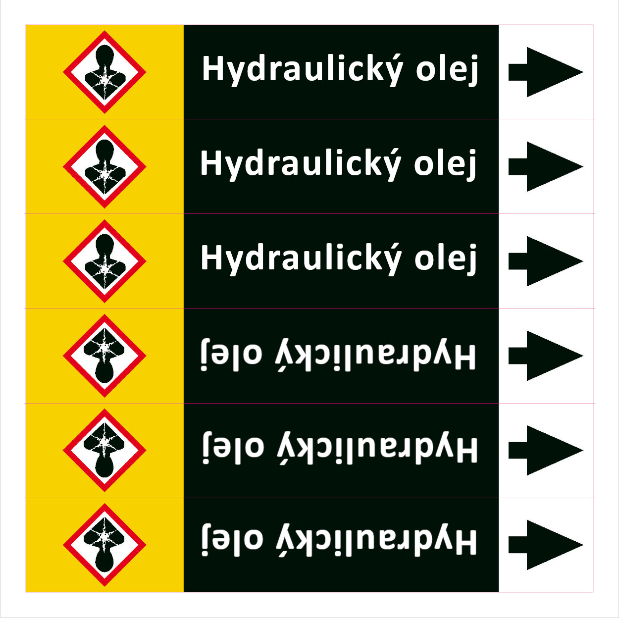 Značení potrubí ISO 20560, hydraulický olej