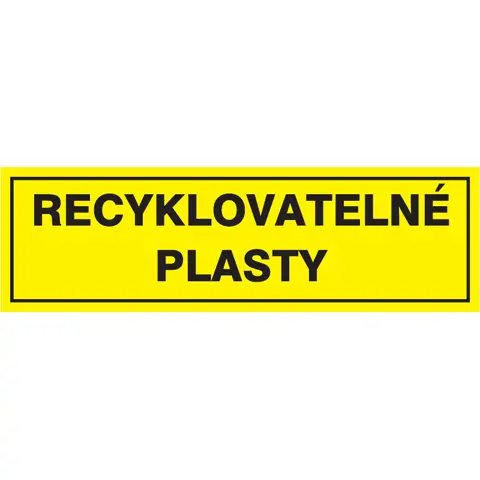 Značka RECYKLOVATELNÉ PLASTY, samolepicí fólie, 290 × 85 mm