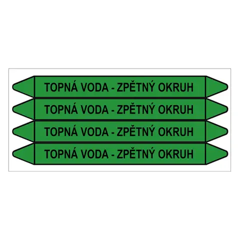 Značení potrubí, topná voda - zpětný okruh,4 ks, 250 × 26 mm