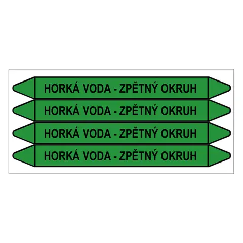 Značení potrubí, horká voda - zpětný okruh,4 ks, 250 × 26 mm