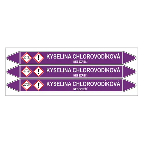 Značení potrubí, kyselina chlorovodíková,3 ks, 355 × 37 mm