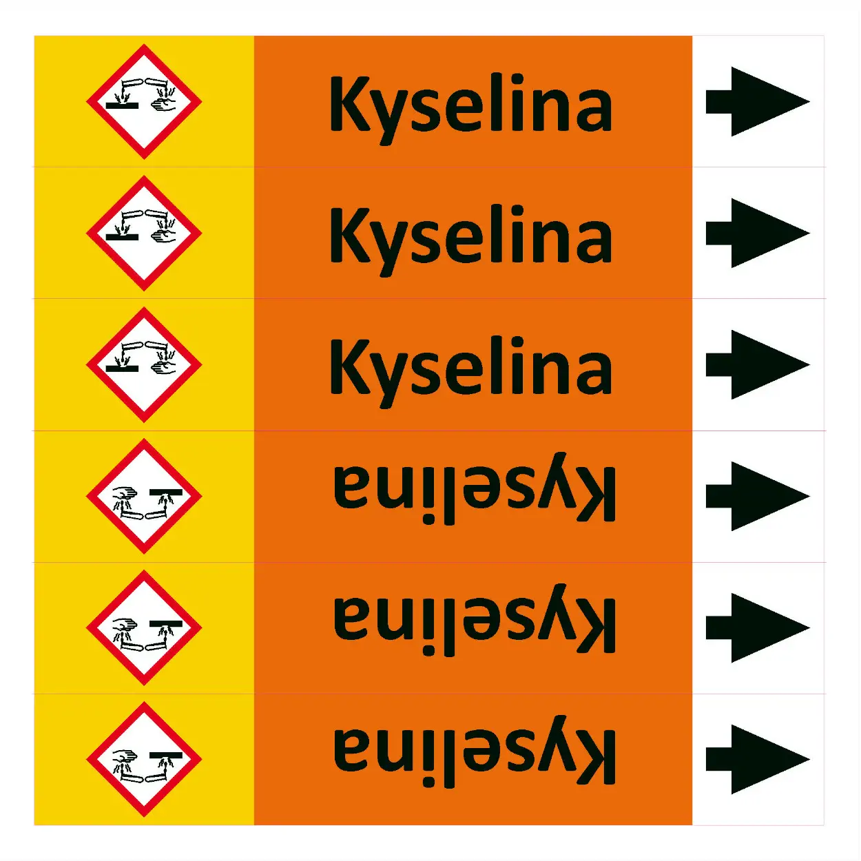 Značení potrubí ISO 20560, kyselina