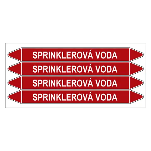 Značení potrubí, sprinklerová voda,4 ks, 250 × 26 mm