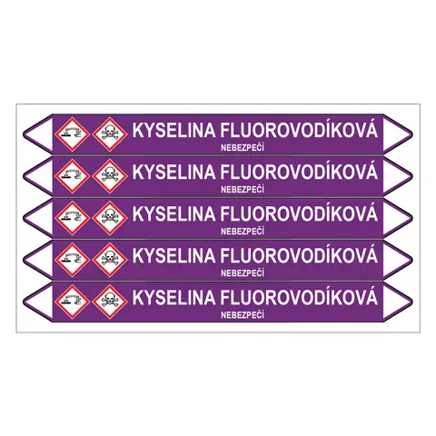 Značení potrubí, kyselina fluorovodíková,5 ks, 150 × 12 mm