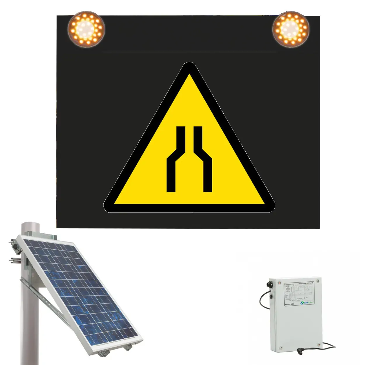 Značka s výstražným světlem se solárním napájením, Zúžení vo