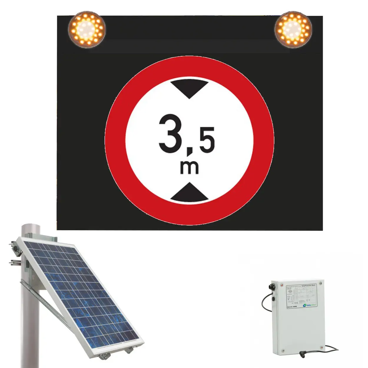 Značka s výstražným světlem se solárním napájením