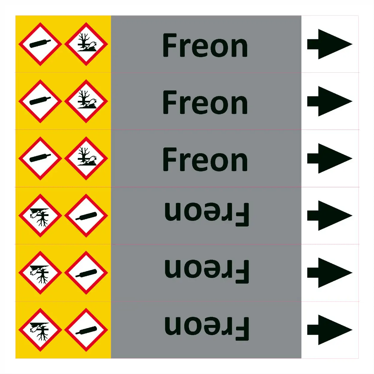 Značení potrubí ISO 20560, freon