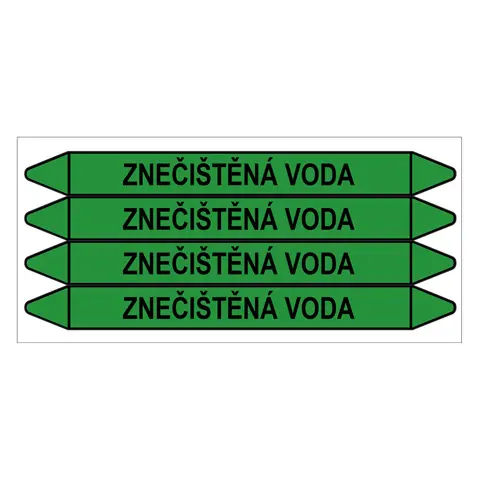 Značení potrubí, znečištěná voda,4 ks, 250 × 26 mm