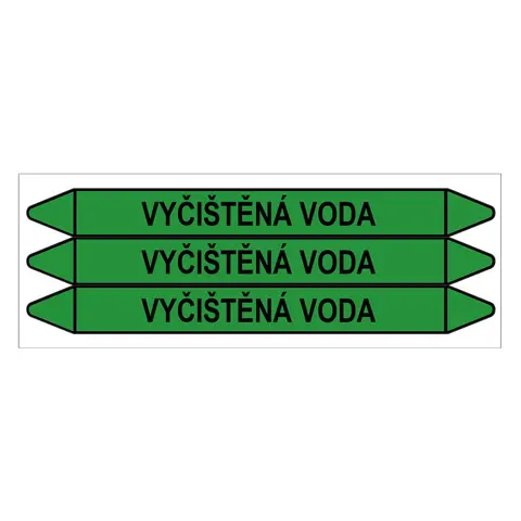 Značení potrubí, vyčištěná voda,3 ks, 355 × 37 mm