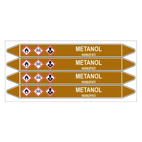 Značení potrubí, metanol,4 ks, 250 × 26 mm